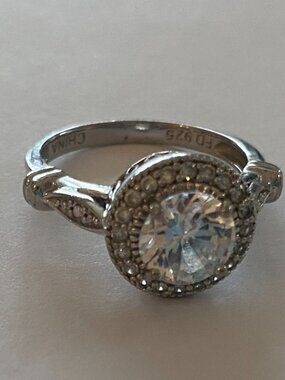 Sterling silver round cut halo 2 ct cz cubic zirconia ring, sz 7